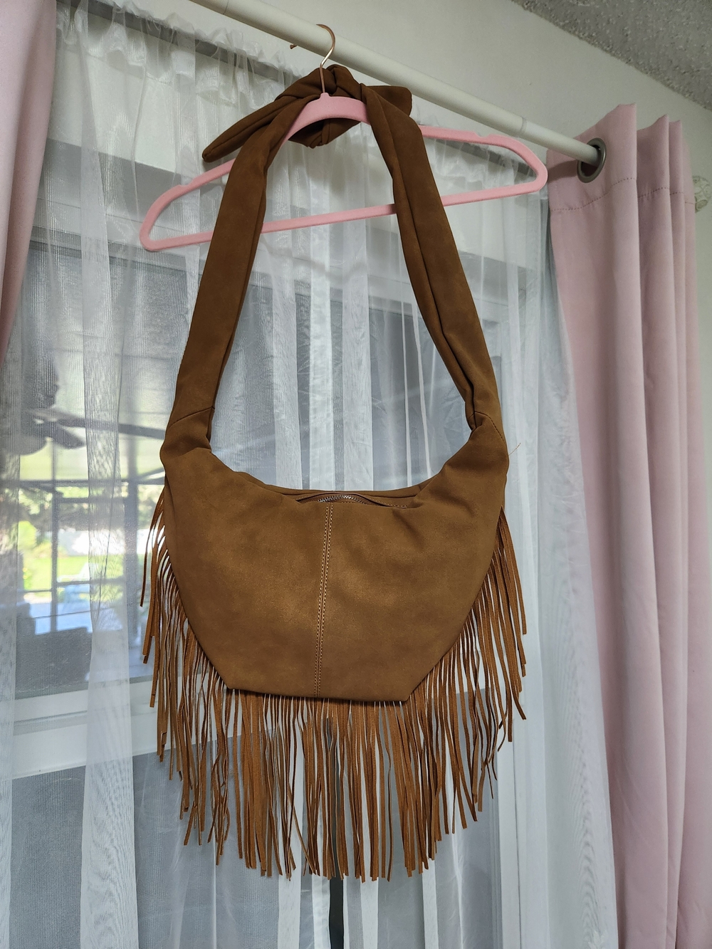 VENUS Brown Fringe Shoulder Hobo Bag
